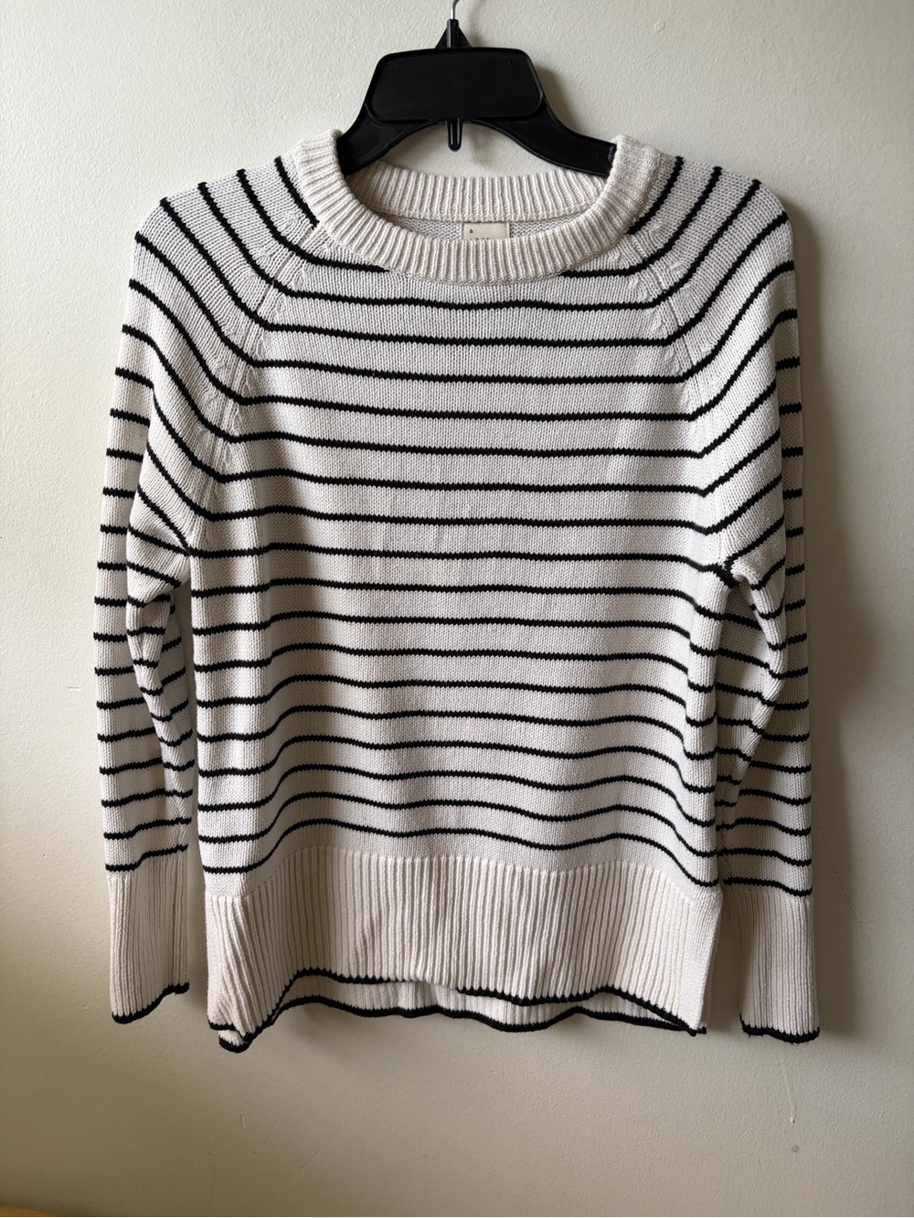 a new day White & Black Striped Crewneck Sweater